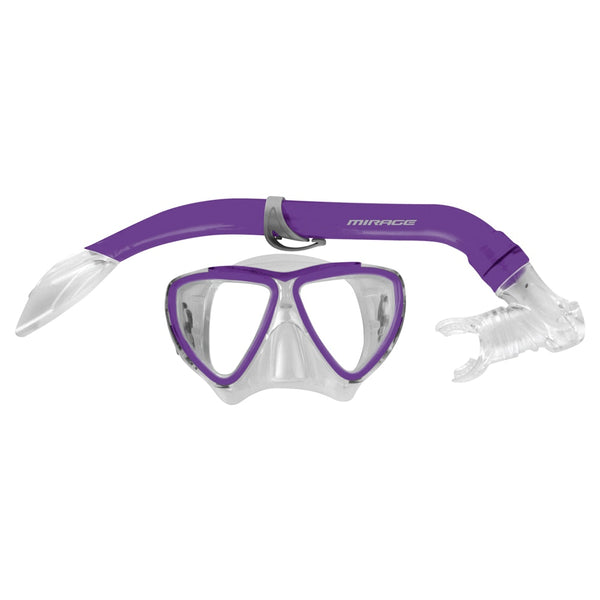 2pc Mirage Turtle Kids Junior Swimming/Beach Silitex Mask/Glass Snorkel Purple