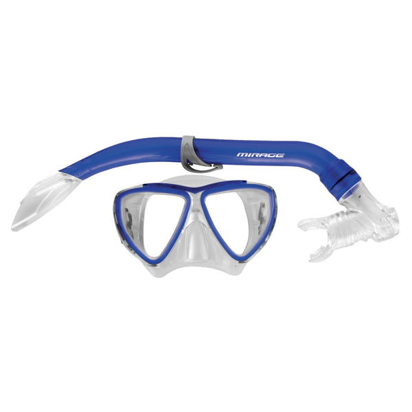 2pc Mirage Turtle Kids Junior Swimming/Beach Silitex Mask/Glass Snorkel Set Blue