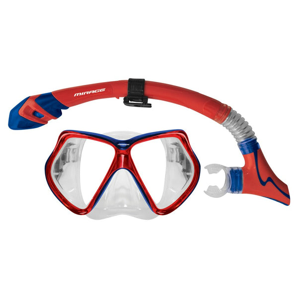 Mirage Adult Beach/Sea Swimming/Diving Silicone Goggle Mask & Snorkel Set Red