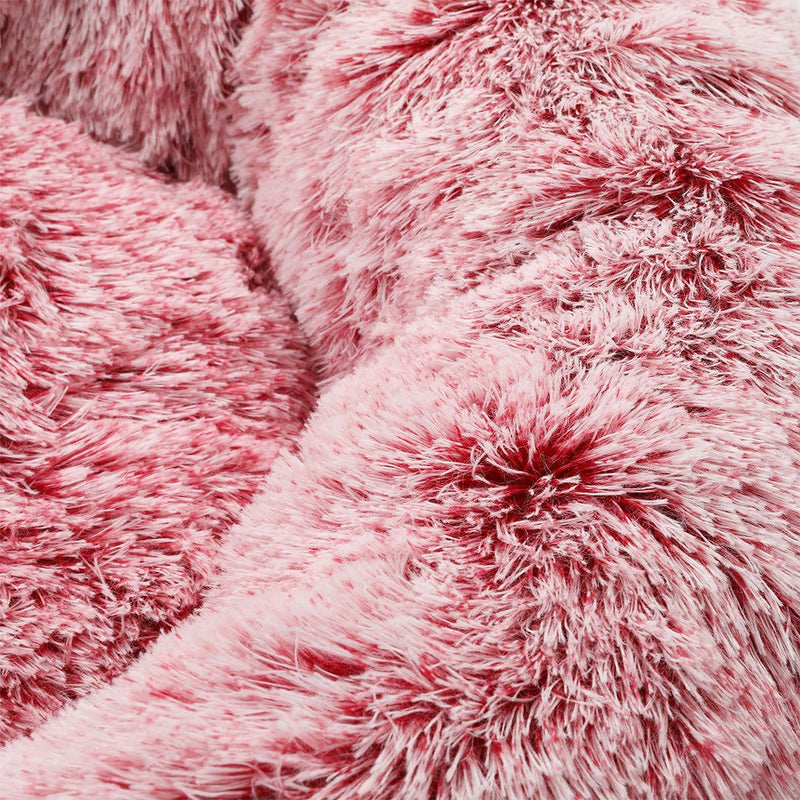 Pawz Pet Bed Cat Dog Donut Nest Calming Mat Soft Plush Kennel Pink L