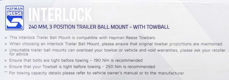 Hayman Reese 21228 Interlock Trailer Ball Mount with adjustable 5 hole and Towball