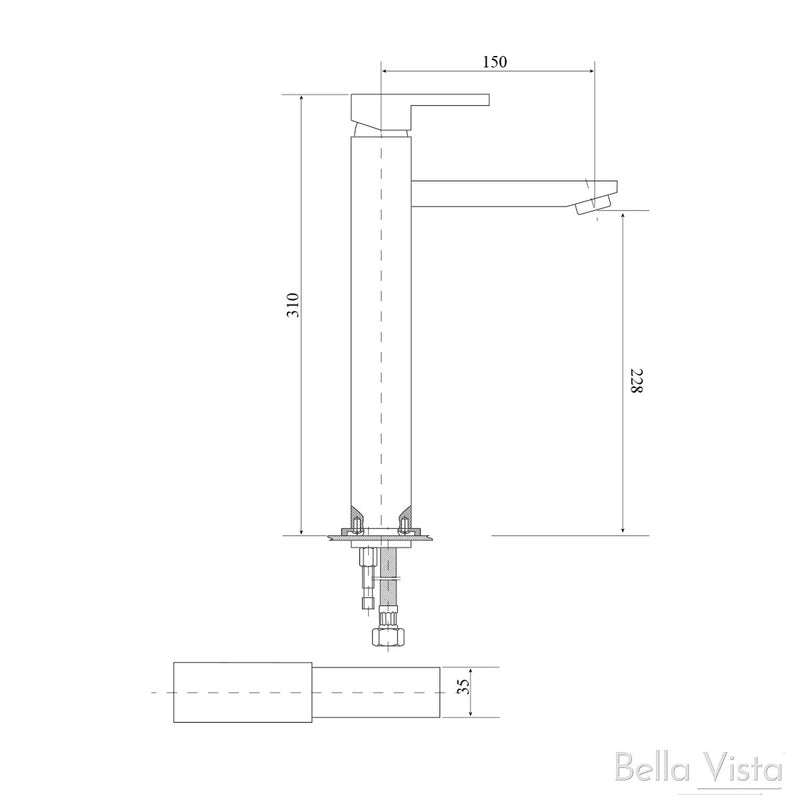 Bella Vista BM01-SS-TALL 'Deko' Square Basin Mixer Tall