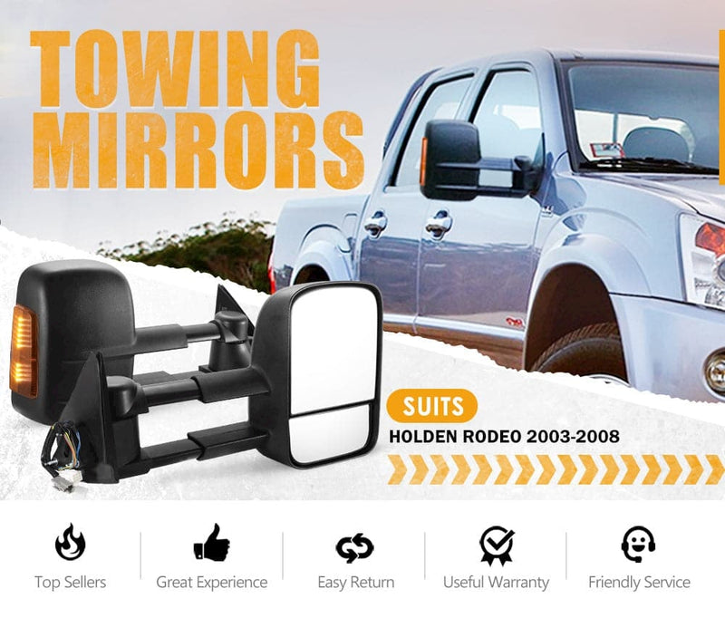 Pair Extendable Towing Mirrors for Holden Rodeo 2003-2008 Black