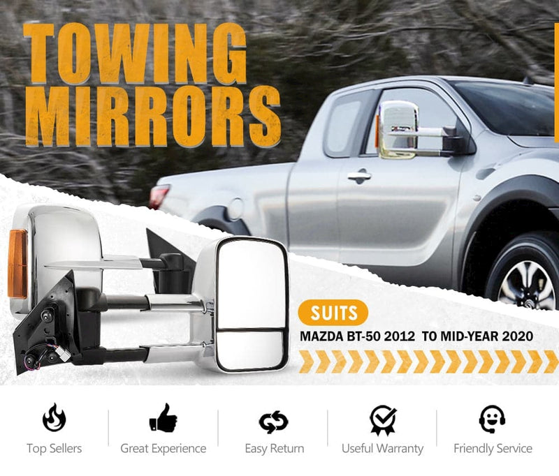 Pair Extendable Towing Mirror for Mazda BT-50 2012 to Mid-Year 2020 W/ Indicators