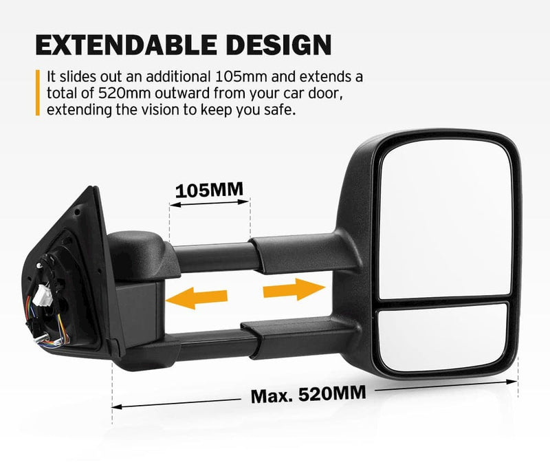 San Hima Extendable Towing Mirrors For Mazda BT50 BT-50 TF Series