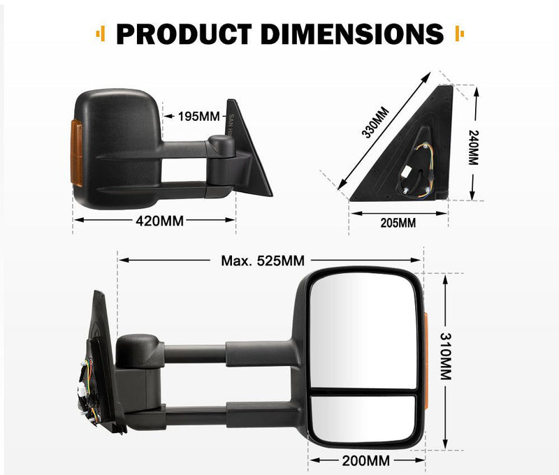 San Hima Pair Extendable Towing Mirrors Gen1 Fit Mitsubishi Pajero 2001-2015
