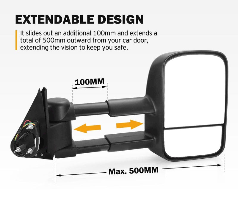 Pair Extendable Towing Mirrors for Nissan Patrol GU Y61 1997-2016