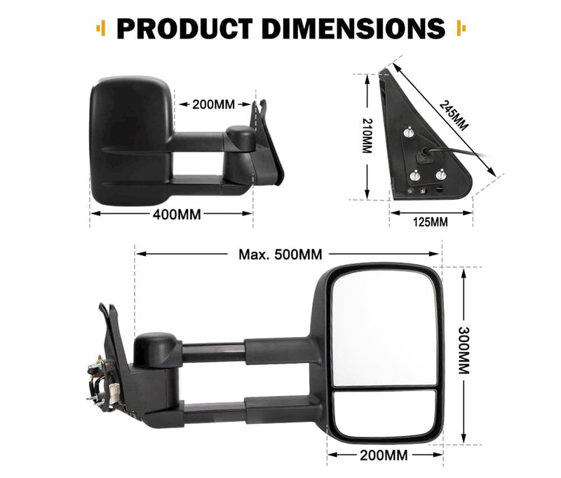 Pair Extendable Towing Mirrors for Nissan Patrol GU Y61 1997-2016