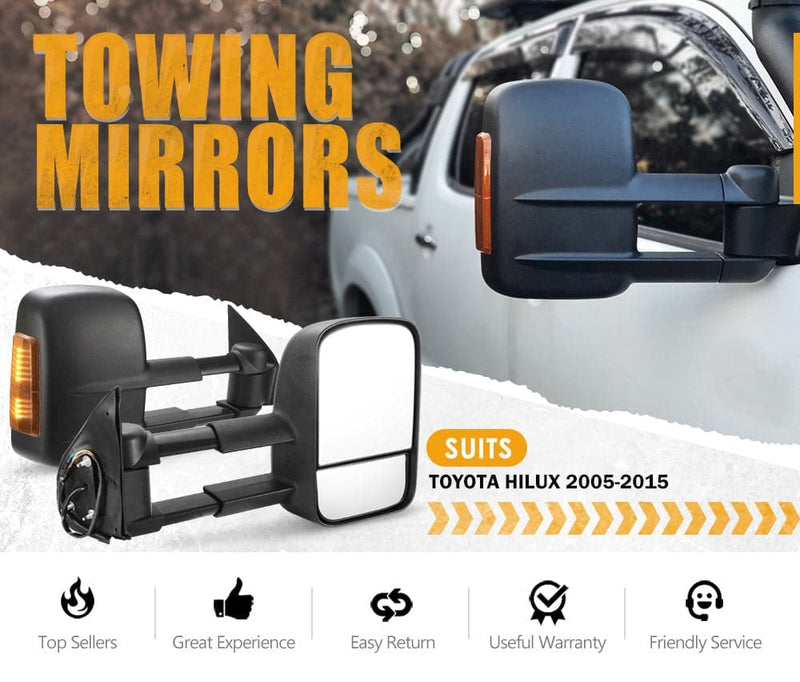 Pair Extendable Towing Mirrors for Toyota Hilux 2005-2015