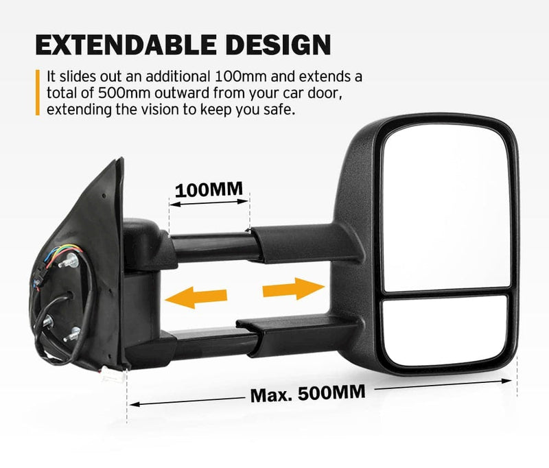 Pair Extendable Towing Mirrors for Toyota Hilux 2005-2015