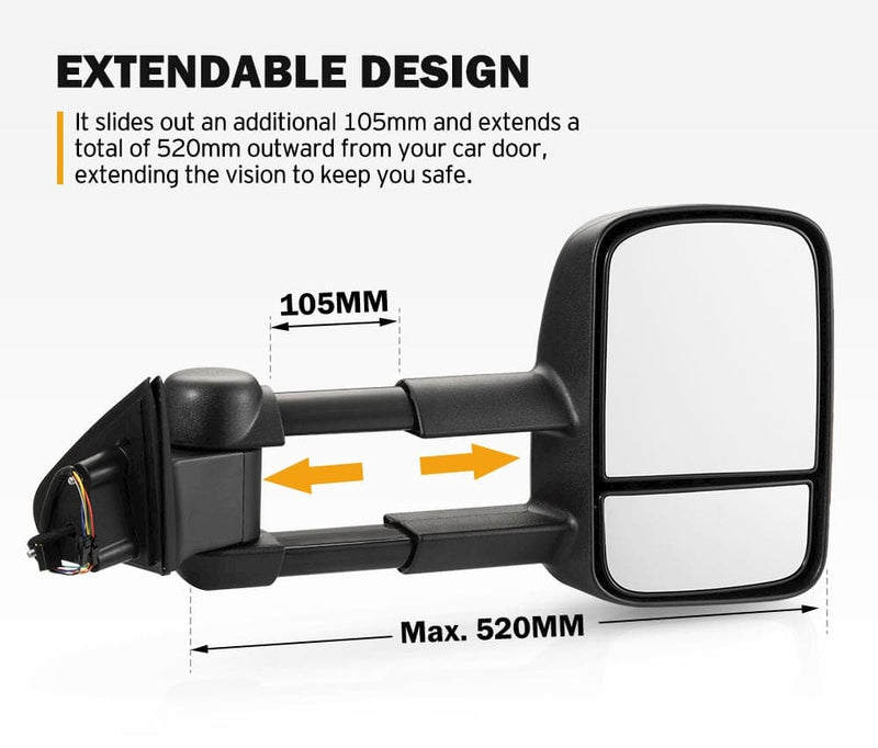 SAN HIMA Extendable Towing Mirrors For Jeep Grand Cherokee 2010-ON