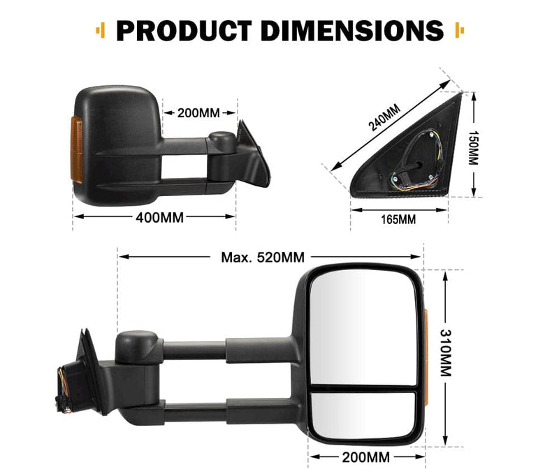 SAN HIMA Extendable Towing Mirrors For Jeep Grand Cherokee 2010-ON