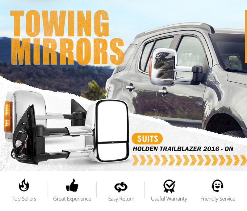 SAN HIMA Pair Chrome Extendable Towing Mirrors for Holden Trailblazer 2016-Current