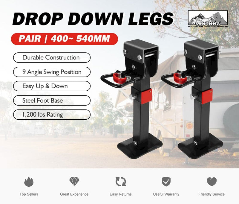 2x 400mm Corner Legs Drop Down W/Handle Steel Base 1200LBS