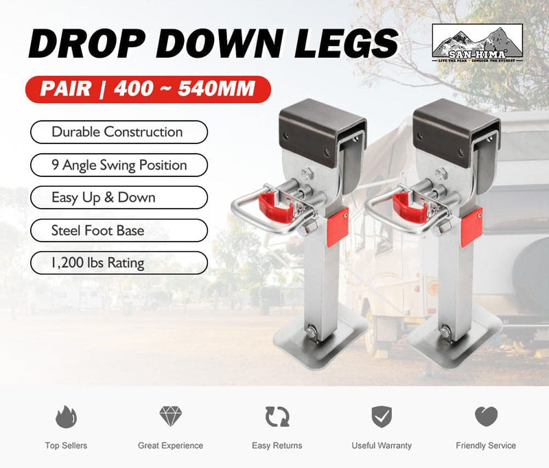 2x 400MM Corner Legs Drop Down W/Handle Steel Base 1200LBS