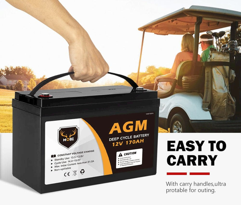 170AH 12V AGM Deep Cycle Battery Golf Cart Buggy Camping Scooter Solar