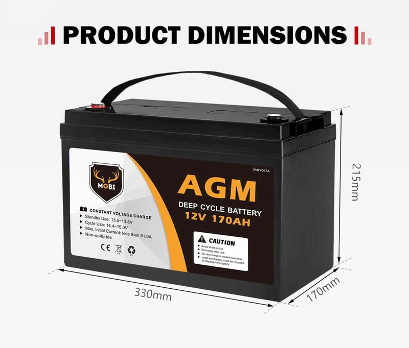 170AH 12V AGM Deep Cycle Battery Golf Cart Buggy Camping Scooter Solar