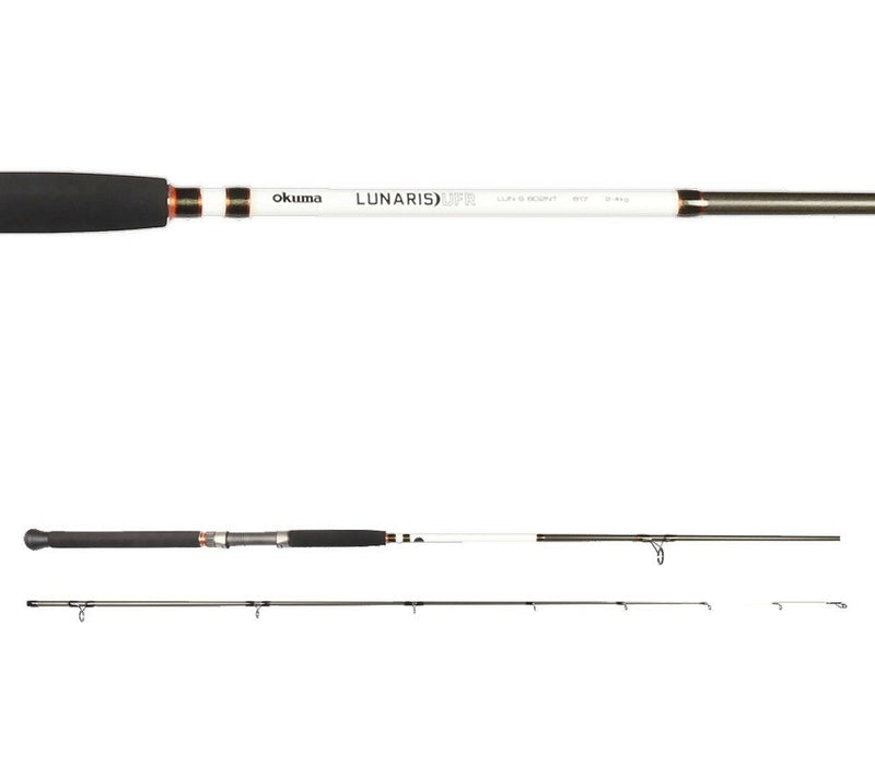 8ft Okuma Lunaris 2-4kg Spin Rod - 2 Piece Fishing Rod with Glowing Nibble Tip