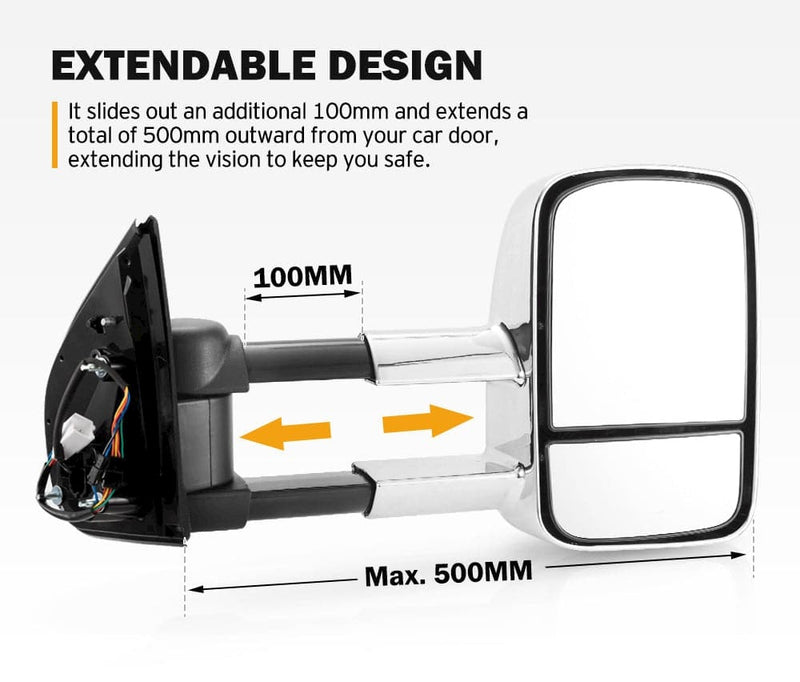 Pair Chrome Extendable Towing Mirrors for Isuzu MU-X MY2013-MY2019