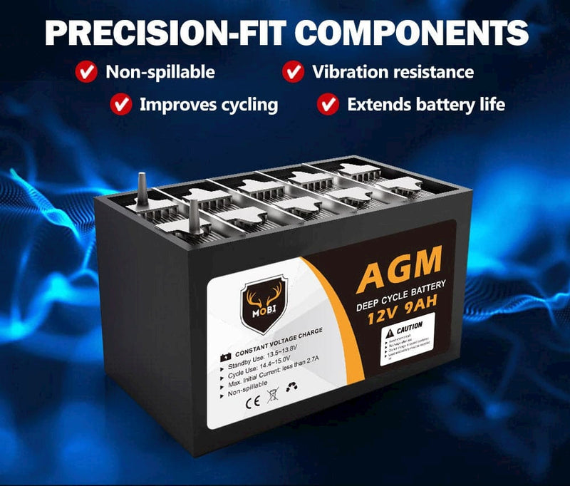 MOBI 12V 9AH AGM Battery Deep Cycle Battery AMP Lead Acid SLA Solar