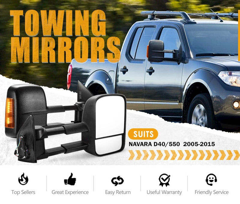 Pair Extendable Towing Mirrors for Nissan Navara D40/550 2005-2015