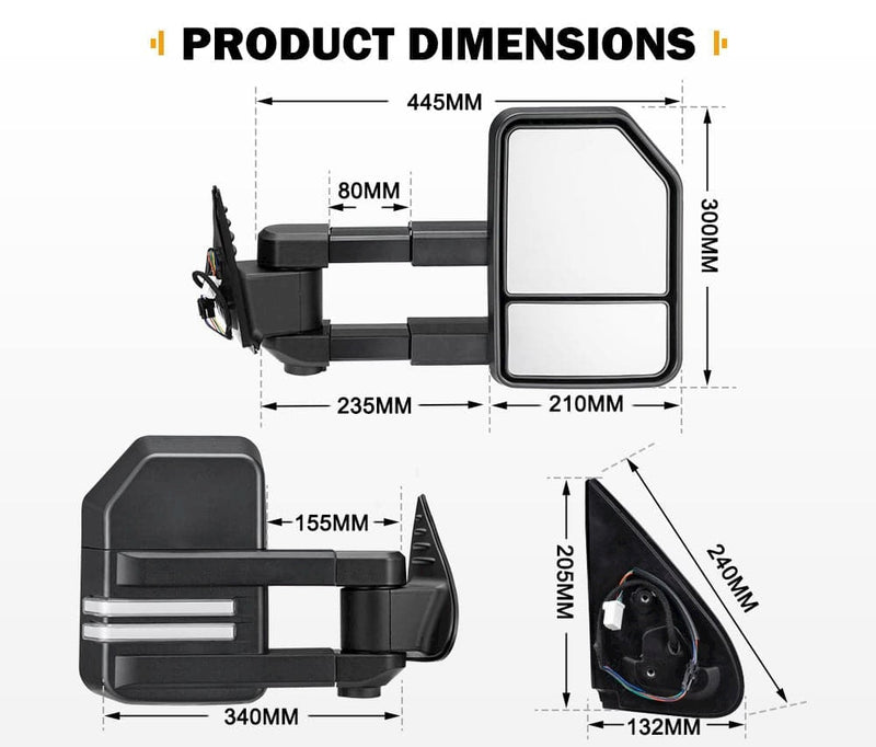 SAN HIMA Extendable Towing Mirrors for Toyota Hilux 2015-Current