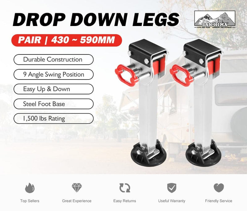 2x 590MM Corner Legs Drop Down W/Handle Steel Base 1500LBS