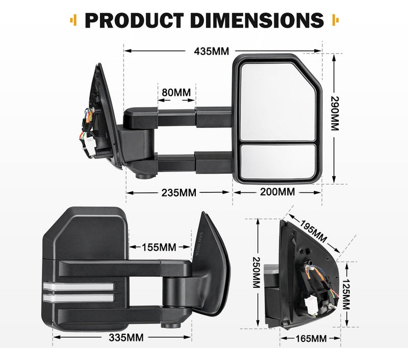 SAN HIMA Pair Extendable Towing Mirrors for Holden Trailblazer 2016-On
