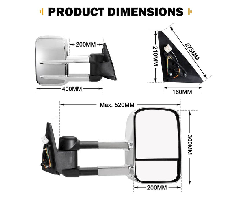 SAN HIMA Pair Extendable Towing Mirrors Fit Toyota Landcruiser 100 Series 1998-2007