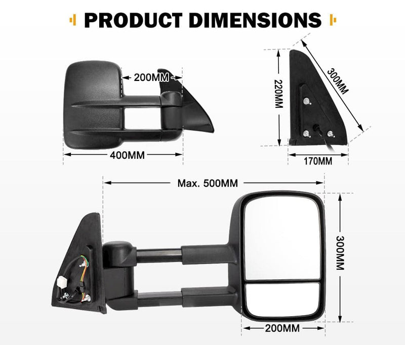 Pair Extendable Towing Mirrors for Toyota Prado 120 Series 2002-2009