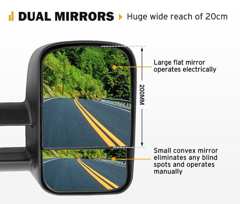 Pair Extendable Towing Mirrors for Toyota Prado 120 Series 2002-2009