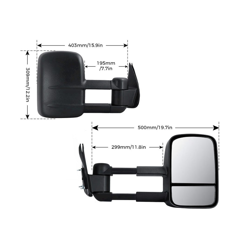 Galvan Pair Extendable Towing Mirrors Black for Toyota HILUX 2012-2015 Adjusting