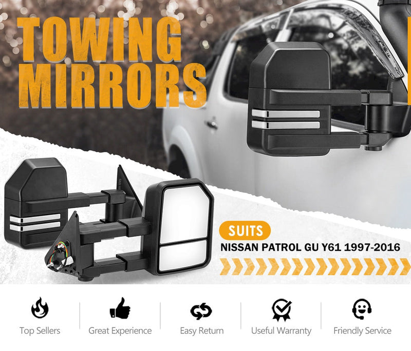 SAN HIMA Pair Extendable Towing Mirrors for NISSAN PATROL GU/Y61 1997-2016