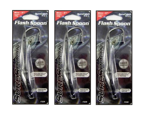3 x Surecatch 5 Inch Mackerel Flash Spoons - 32gm Trolling Lures