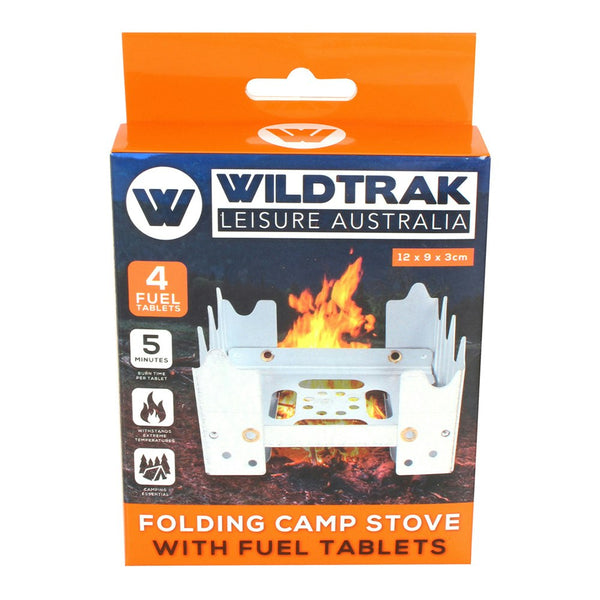 Wildtrak 12x9cm Folding Camp Stove w/ 4x Fuel Tablets Outdoor Camping Silver