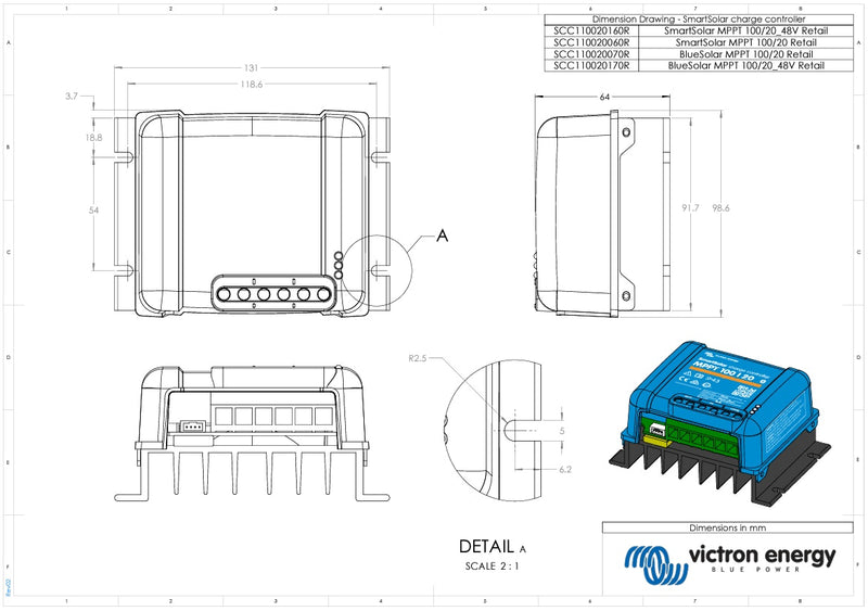 Victron 12/24/48V 20A BlueSolar MPPT 100/20 Non-Bluetooth Solar Charge Controller