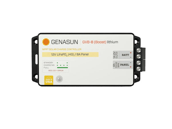 Genasun 8A MPPT 12V Voltage Boost (14.2V Lithium) Solar Charge Controller