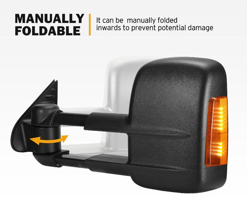 Pair Extendable Towing Mirrors Gen1 for Toyota HILUX 2015-ON N80 Black