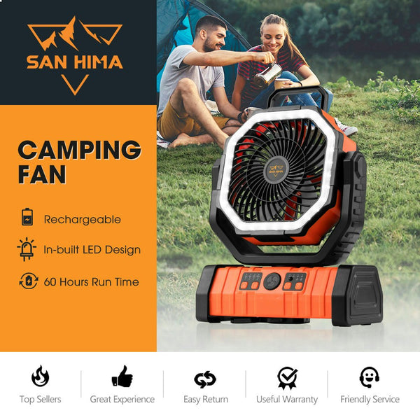 San Hima 20000mAh Portable Camping Fan Rechargeable Tent Fan With LED Light USB