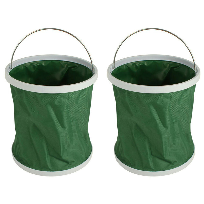 2x Wildtrak Camping Collapsible Round 11L Bucket Storage w/ Carry Handle Green