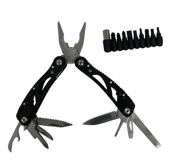 Wildtrak 25in1 Aluminium Multi-Tool Pliers Wire Cutter/Knife/Bottle Opener Black