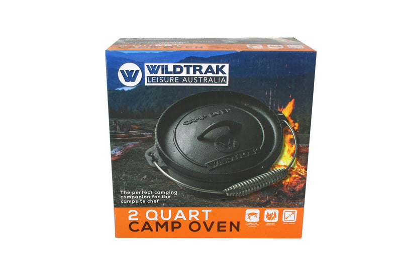 Wildtrak Round 2qt/20.5cm Cast Iron Camp Oven Pot Camping Outdoor Cookware Black