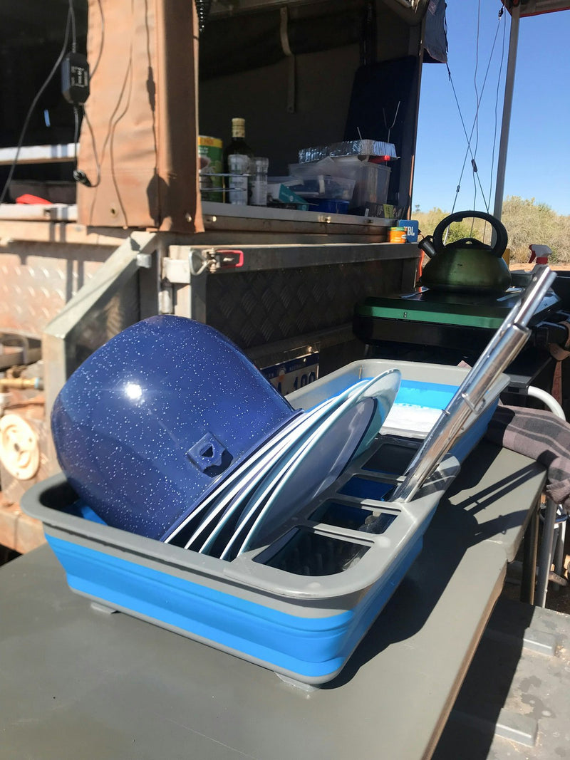 Wildtrak Expanda 9L/36.5cm Dish Drying Rack Outdoor Camping Storage Blue/Grey