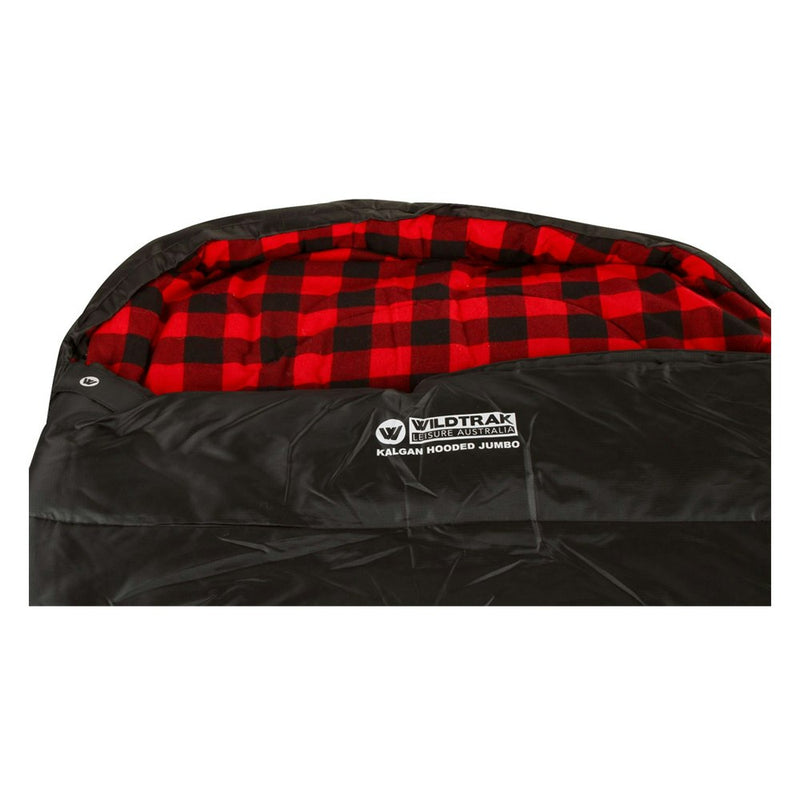 Wildtrak Kalgan Hooded Jumbo Sleeping Bag -2 to -7°C 230cm Outdoor Camping Black
