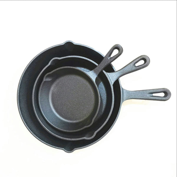 3pc Wildtrak 15/20/25cm Cast Iron Frying Pan Set Camping Cookware Frypan Black