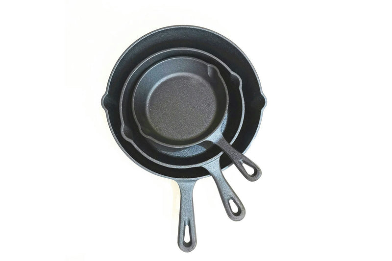 3pc Wildtrak 15/20/25cm Cast Iron Frying Pan Set Camping Cookware Frypan Black