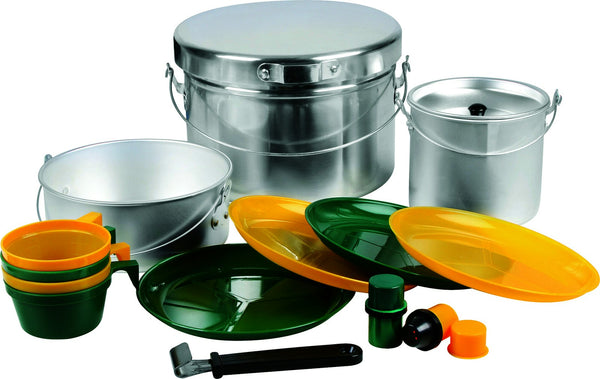 16pc Wildtrak Aluminium 4-Person Mess Kit Plate/Pot/Cup Camping Cookware Silver