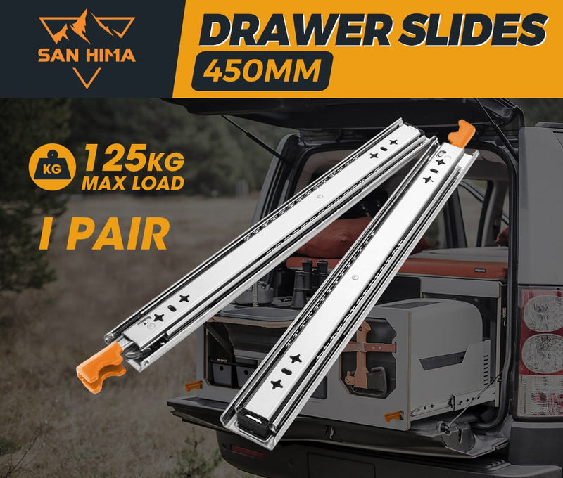 125KG Pair Locking Drawer Slides 450mm Runners Trailer Draw Full Extension 4WD