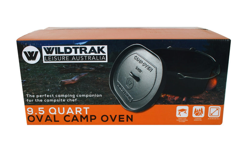 Wildtrak Oval 9.5qt/38cm Cast Iron Camp Oven Pot Camping Outdoor Cookware Black