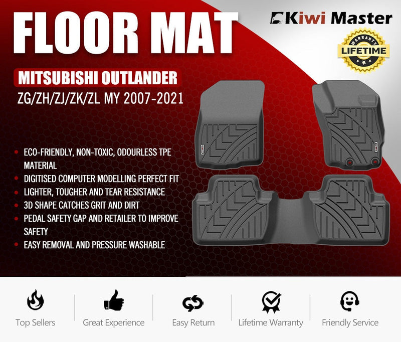 KIWI MASTER 3D TPE Car Floor Mats Liner fit Mitsubishi Outlander MY 2007-2021